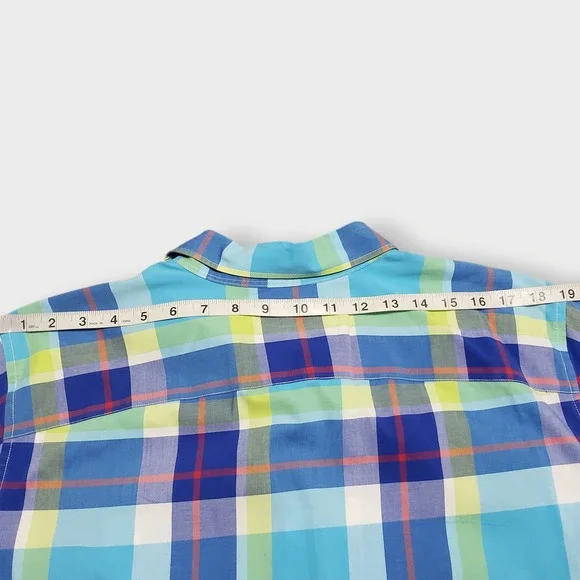 Chaps Womens 3X Blue Green Plaid No Iron Button Up Shirt 3/4 Sleeve Paisley Trim - Picture 9 of 10